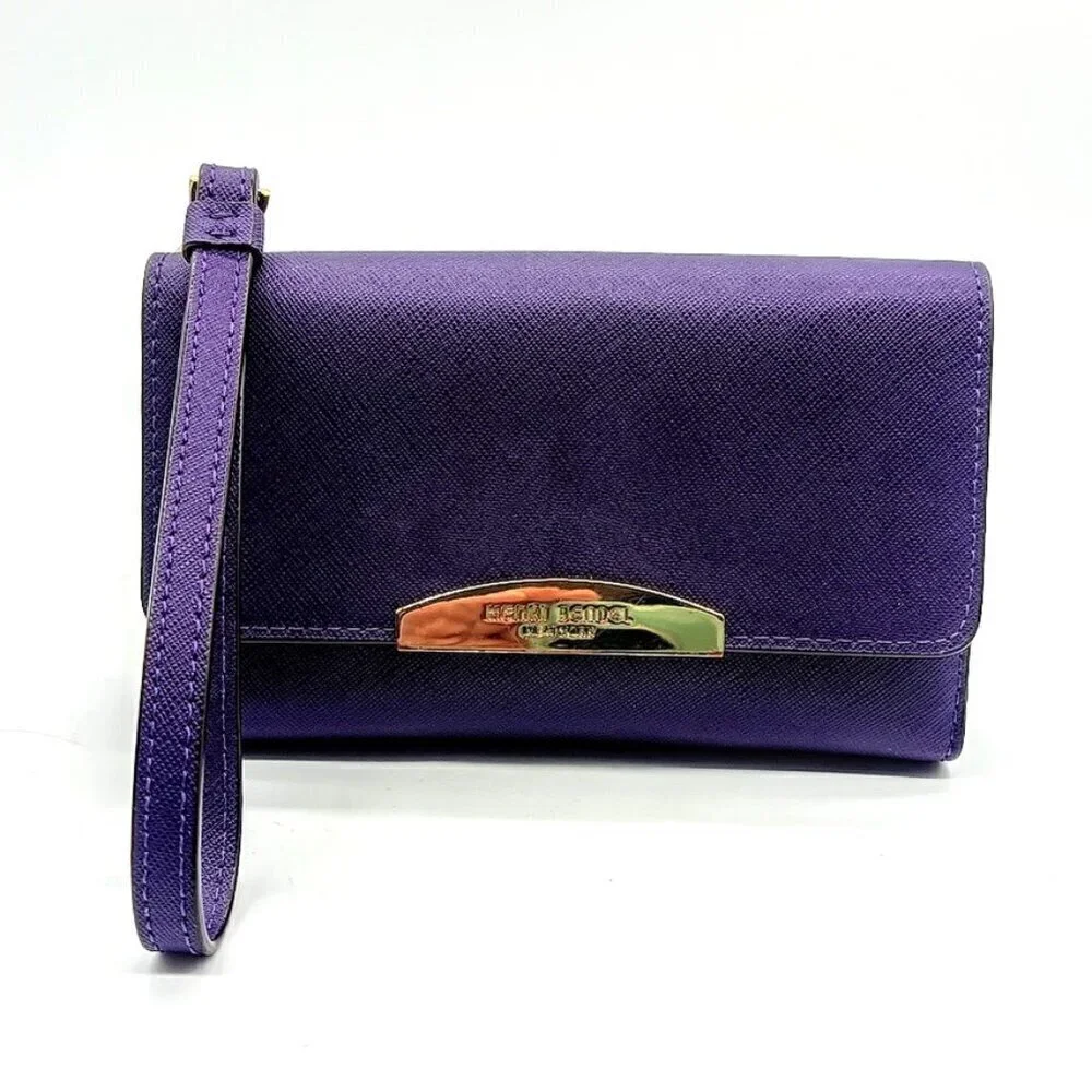 Henri Bendel Purple Saffiano Leather Wallet Wristlet Clutch NWOT